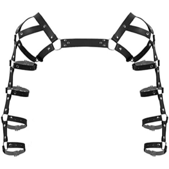 Black Leather Top Shoulder Arm Harness Band Belt Motorcycle Biker Gladiator NWT - Picture 4 of 6